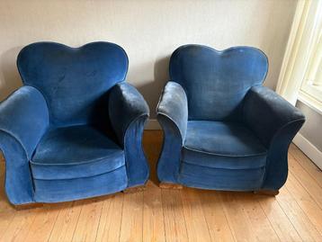 2 Brocante zetels/ fauteuils blauw beschikbaar voor biedingen