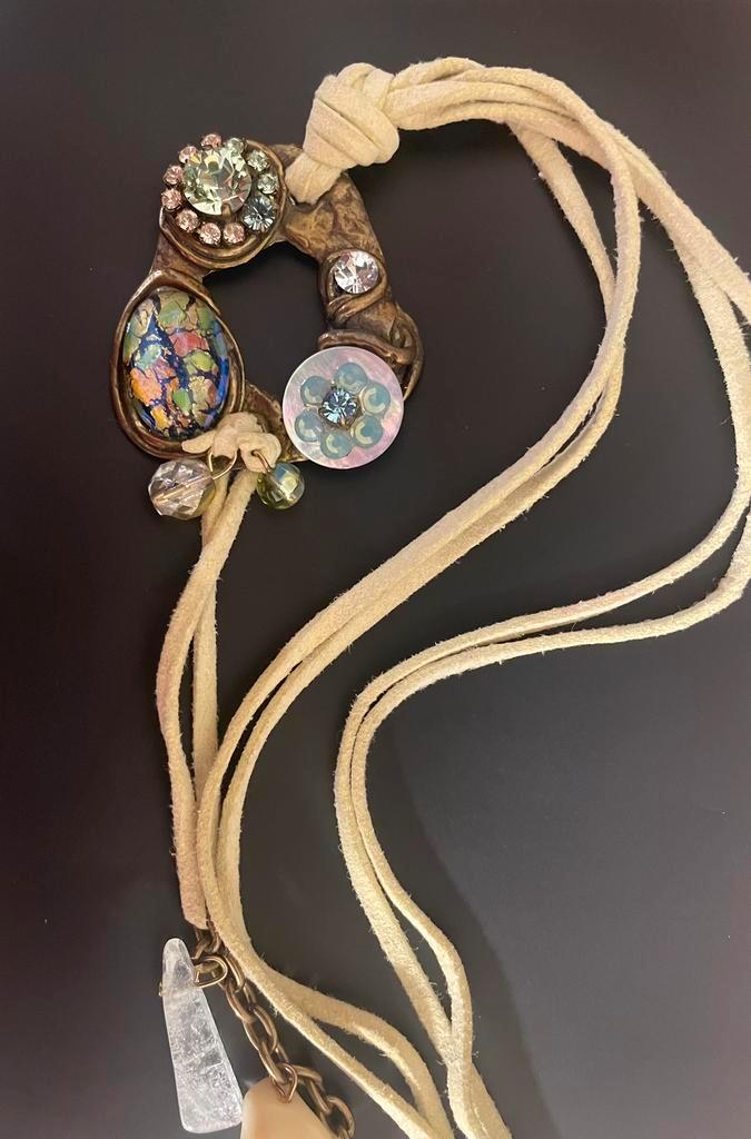 Vintage ketting met kristallen, Handtassen en Accessoires, Kettingen, Zo goed als nieuw, Steen of Mineraal, Met hanger, Met kristal