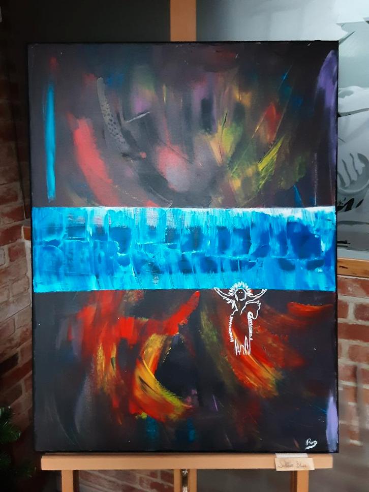 Schilderij >>> Titel ; Soldier Blue, Antiquités & Art, Art | Peinture | Moderne, Enlèvement