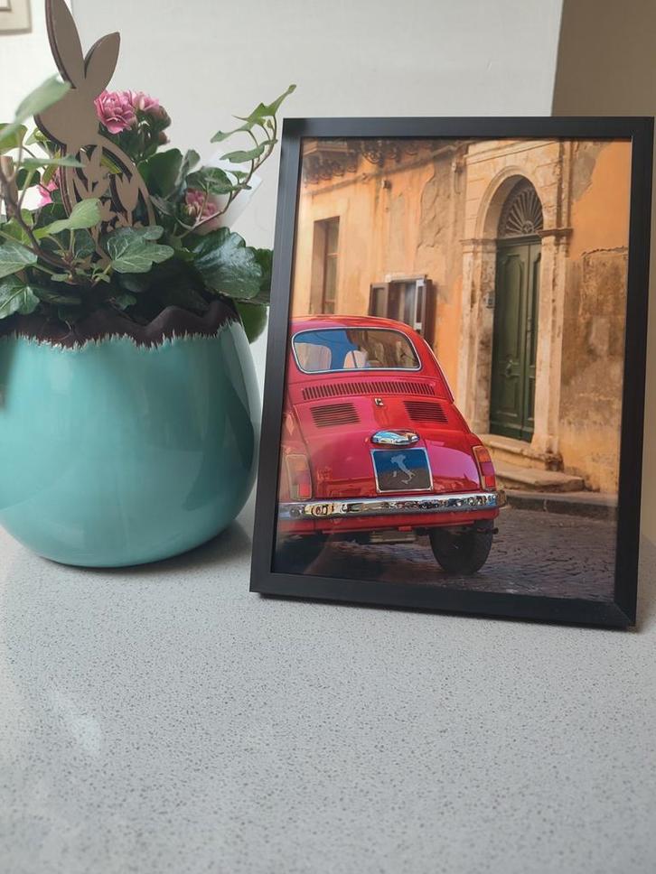 Cadre déco Fiat 500 vintage – 15x20 cm, Huis en Inrichting, Stoffering | Behang, Rood, Zwart, Ophalen