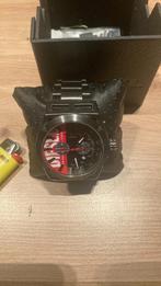 Diesel DZ4598 heren horloge grijs/rood, Overige merken, Staal, Staal, Zo goed als nieuw
