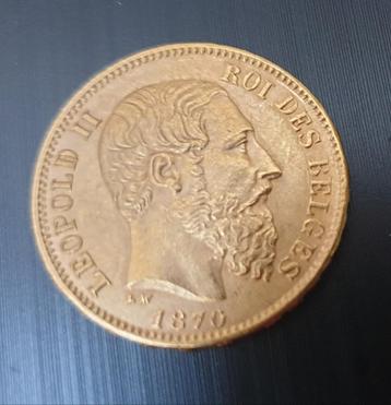 piece 20 francs belge Or - Léopold II grosse barbe 1870