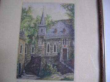 oude gekleurde ets Chapelle St Quirin Luxemburg beschikbaar voor biedingen