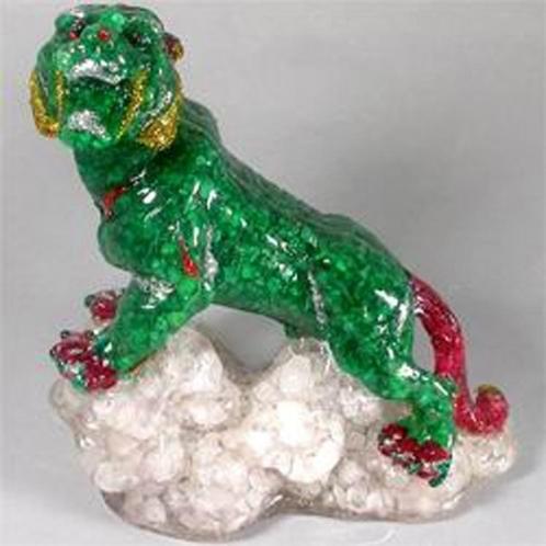 920ct gefragmenteerde groen, wit, rode topaas Tijger figuur, Antiquités & Art, Art | Art non-occidental, Envoi