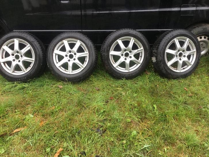 Set winterbanden op alu velgen (Mercedes), Auto-onderdelen, Banden en Velgen, Velg(en), Winterbanden, 15 inch, 195 mm, Personenwagen