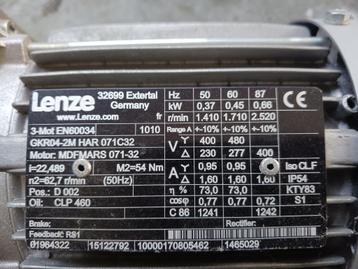 Elektro motorreductor 3F 230V / 400V 0,37 kW met koelfan.