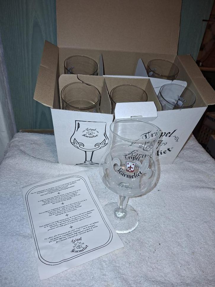 6 oude kristallen glazen, karmeliet, nieuwstaat, Verzamelen, Glas en Drinkglazen, Nieuw, Bierglas, Ophalen of Verzenden