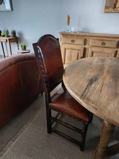 chaises de salle à manger en vieux chêne/cuir antique, Maison & Meubles, Chaises, Comme neuf, Cinq, Six Chaises ou plus, Bois