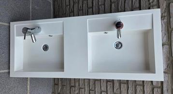 Plan double vasque, 
2 robinets chromés Hansgrobe, Enlèvement, Utilisé, Lavabo