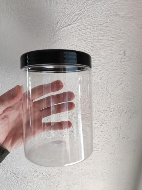 5 transparante 1L voorraadbekers met zwarte deksel, Huis en Inrichting, Keuken | Keukenbenodigdheden, Nieuw, Ophalen of Verzenden