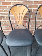 Keukenstoelen 4 stuks. Zwart met hout., Huis en Inrichting, Stoelen, Ophalen, Gebruikt