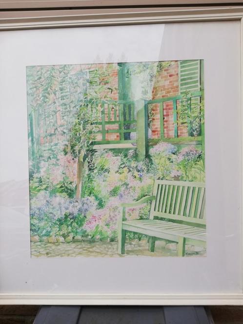 W. Ockier; aquarel; Tuinbank, Antiek en Kunst, Kunst | Schilderijen | Klassiek, Ophalen of Verzenden