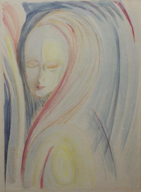 Lode Herreman (1931-2018): Vrouwenfiguur (27 x 36 cm), Antiek en Kunst, Kunst | Schilderijen | Klassiek, Ophalen of Verzenden