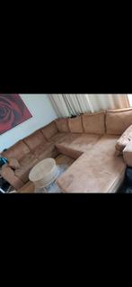 Sofa u-vorm suede look cognac, Huis en Inrichting, Ophalen, Zo goed als nieuw, Stof