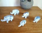 5 handbeschilderde olifantjes blauw wit, setprijs, Verzamelen, Ophalen of Verzenden, Gebruikt, Dier
