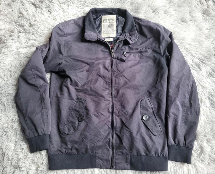 Harrington Jack & Jones Premium jas — Marineblauw — L, Kleding | Heren, Jassen | Zomer, Gedragen, Maat 52/54 (L), Blauw, Ophalen of Verzenden