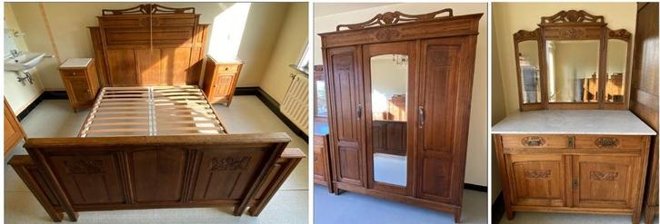 Retro slaapkamer, Huis en Inrichting, Slaapkamer | Bedden, Gebruikt, Tweepersoons, 160 cm, 210 cm, Hout, Bruin, Ophalen