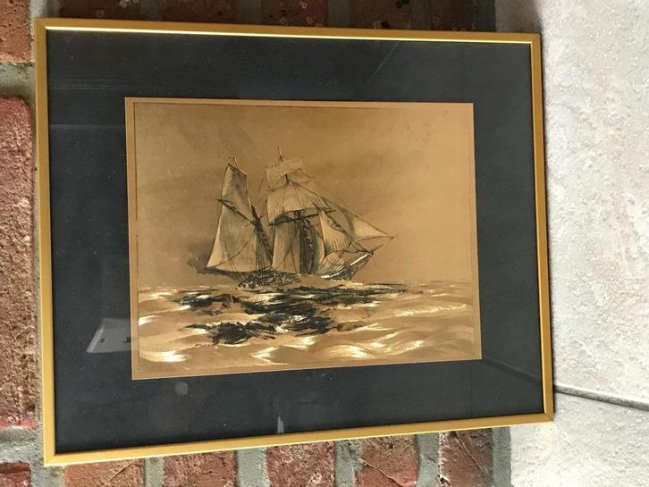 metaal gravuren (schip) 30/25cm., Antiek en Kunst, Kunst | Etsen en Gravures, Ophalen of Verzenden