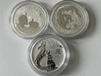 3 zilveren munten van 2oz Lunar Serie II zn III, Ophalen, Losse munt, Zilver
