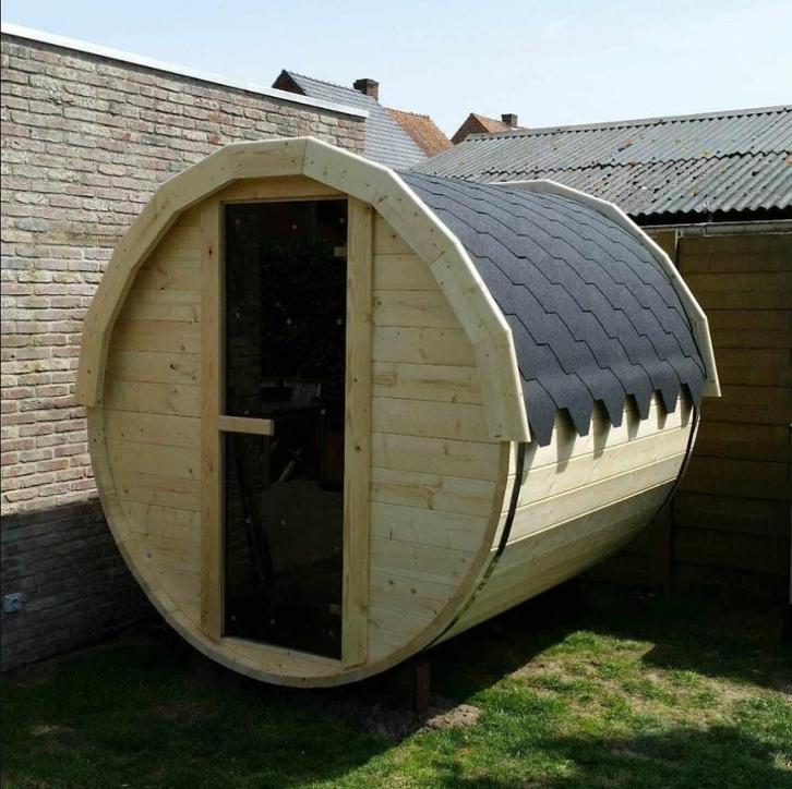2M Barrel Sauna van licht Scandinavisch grenenhout, Sport en Fitness, Sauna, Nieuw, Complete sauna, Fins of Traditioneel, Verzenden