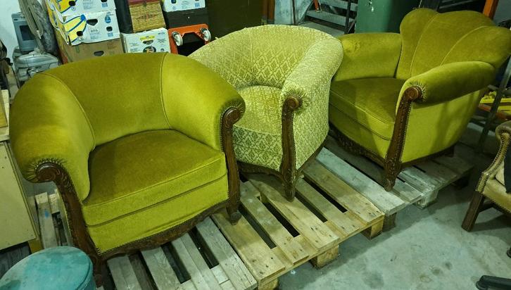 Vintage club zetels, 3 stuks, Antiek en Kunst, Antiek | Meubels | Stoelen en Sofa's, Ophalen