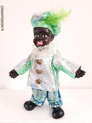 Authentieke etalage glitter zwarte Piet pop - 25cm, groen beschikbaar voor biedingen