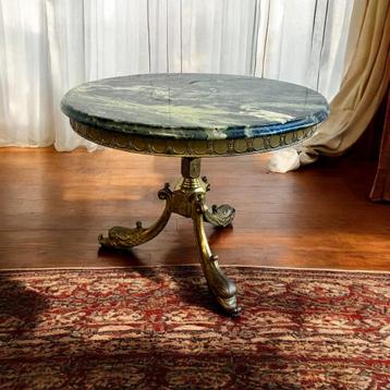 Table d'appoint/table basse vintage « dorée » avec marbre ve