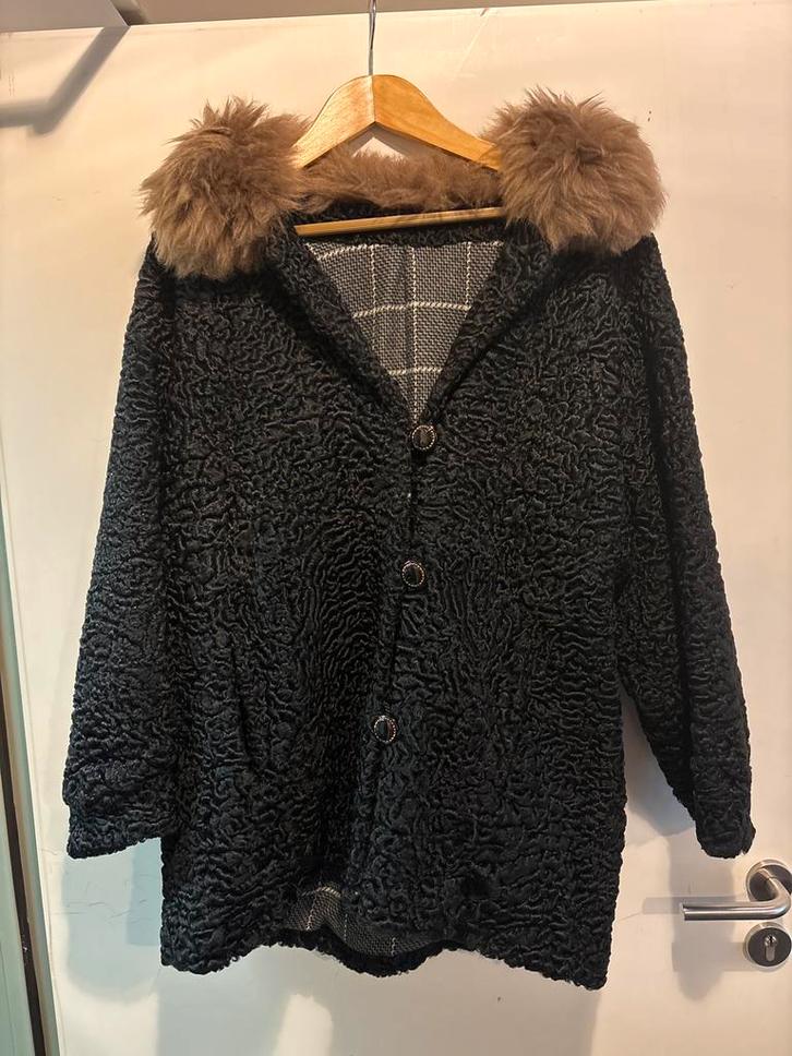 “Luxe bontjas (karakul) met schapenvacht kraag”., Kleding | Dames, Jassen | Winter, Zo goed als nieuw, Zwart, Ophalen
