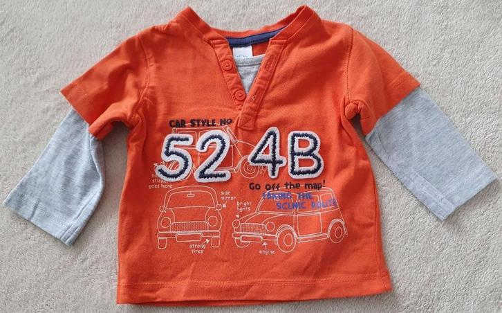 T-shirt à manches longues orange/gris - T68- BabyClub - NEUF, Kinderen en Baby's, Babykleding | Maat 68, Nieuw, Jongetje, Shirtje of Longsleeve