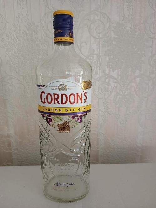 Bouteille vide de 1 litre de Gordon's London Dry Gin, Collections, Marques & Objets publicitaires, Utilisé, Emballage, Enlèvement ou Envoi