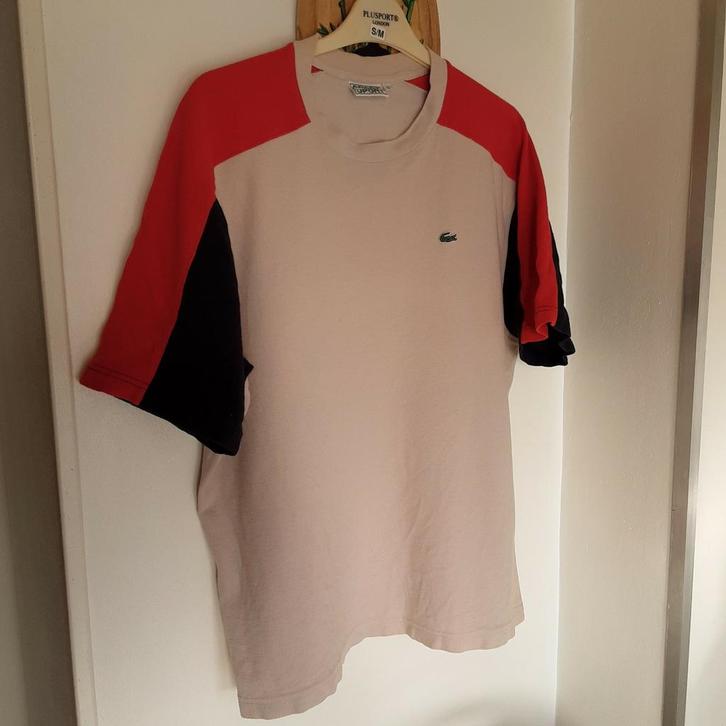 Vintage Lacoste Sport T-shirt met kleurvlakken, rood, zwart,, Kleding | Heren, Sportkleding, Gedragen, Maat 52/54 (L), Rood, Ophalen of Verzenden