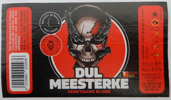 Bieretiket Dul Meesterke Brouwerij De Meester (12a7), Verzamelen, Biermerken, Nieuw, Ophalen of Verzenden