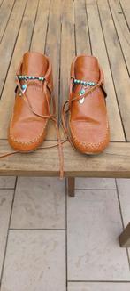 mooie cognac/camel schoenen met vetes en blauwe kralen, Bruin, Lage of Enkellaarzen, Zo goed als nieuw, Ophalen