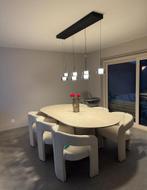 Woonkamerset travertin : eettafel + salontafel + 6 stoelen, Huis en Inrichting, Tafels | Eettafels, Ophalen, Zo goed als nieuw