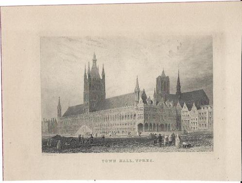 1840 - Ieper - de Lakenhallen, Antiek en Kunst, Kunst | Etsen en Gravures, Verzenden