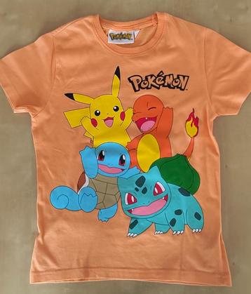  Mooie licht oranje t-shirt Pokémon, maat 128 beschikbaar voor biedingen