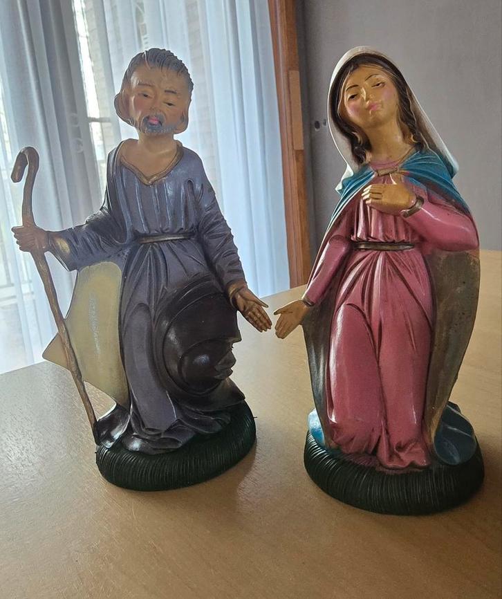 Vintage Italiaanse kerststal beeldjes–Jozef & Maria (ITALY), Antiek en Kunst, Antiek | Religieuze voorwerpen, Ophalen of Verzenden