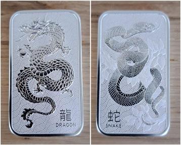 Perth Mint Lunar 3 Draak + Slang 1 oz zilver 2024/2025 bar beschikbaar voor biedingen