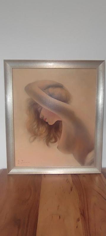 Olie schilderij op doek portret naakte vrouw beschikbaar voor biedingen