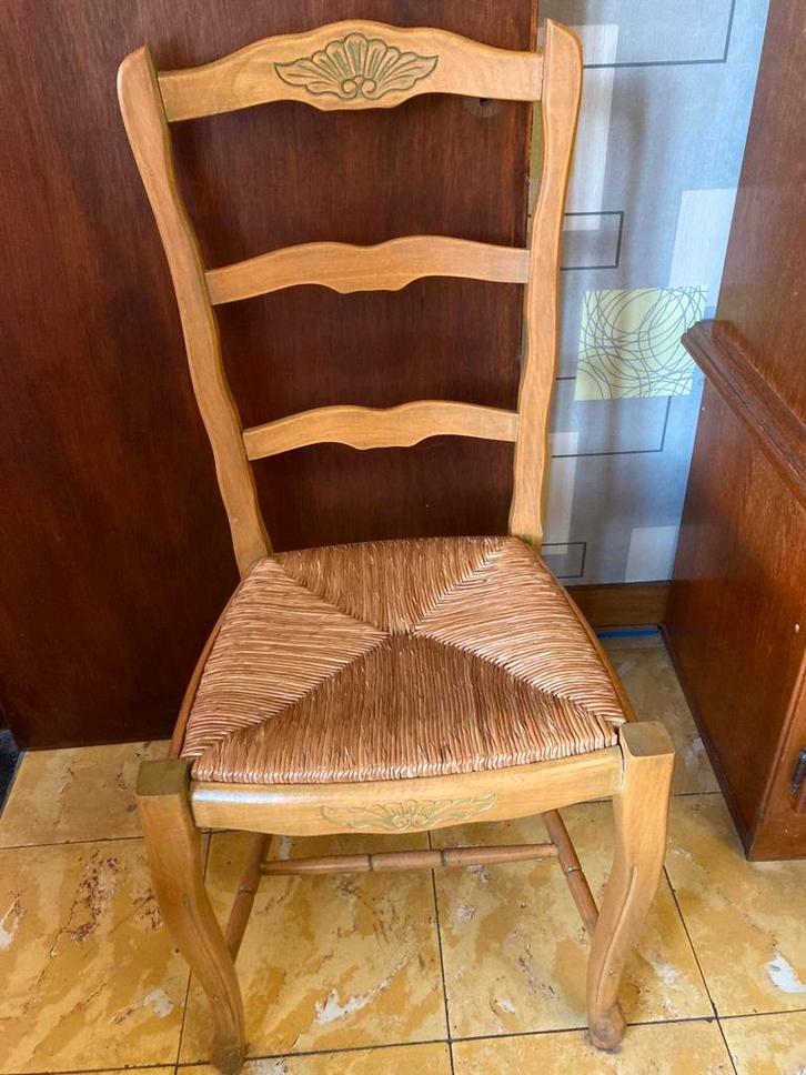 Chaise avec assise en paille, Huis en Inrichting, Stoelen, Gebruikt, Vier, Hout, Riet of Rotan, Bruin, Ophalen