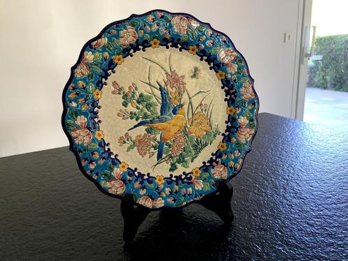 Magnifique assiette en émaux d'art de Longwy *Leclecq* Fleur, Antiek en Kunst, Antiek | Wandborden en Tegels, Ophalen of Verzenden