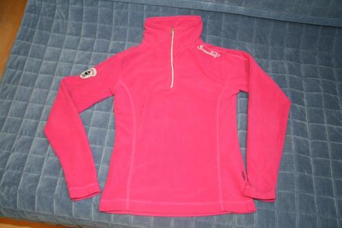 Polar fin rose 10-12 ans à tirette et petit col, Kinderen en Baby's, Kinderkleding | Maat 134, Zo goed als nieuw, Meisje, Trui of Vest