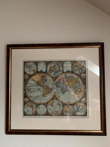 Ingelijste kaart van de wereld 1744 Matthäus Seutter beschikbaar voor biedingen
