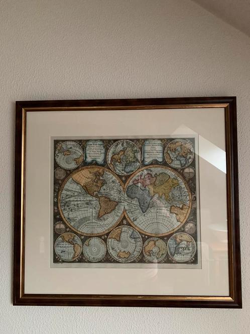 Ingelijste kaart van de wereld 1744 Matthäus Seutter, Antiek en Kunst, Kunst | Tekeningen en Fotografie, Ophalen of Verzenden