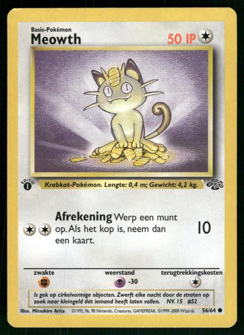 Meowth 56/64 - Jungle (1st edition) (NL) (NM), Hobby en Vrije tijd, Verzamelkaartspellen | Pokémon, Gebruikt, Verzenden
