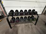Vaste Rubberen Dumbells 12 t/m 22kg + Opbergrek Technogym, Ophalen, Gebruikt, Dumbbell
