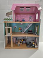 Houten poppenhuis met meubels en poppen, Maison de poupées, Enlèvement, Utilisé