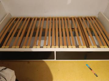 1 persoonsbed Ikea Malm met 2 lades en lattenbodem, Enlèvement, Utilisé, Une personne, Noir