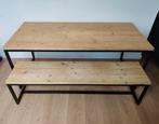 Steigerhouten tafel + bank - stalen frame, Ophalen, Gebruikt, 50 tot 100 cm, Vijf personen of meer