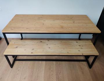 Steigerhouten tafel + bank - stalen frame beschikbaar voor biedingen